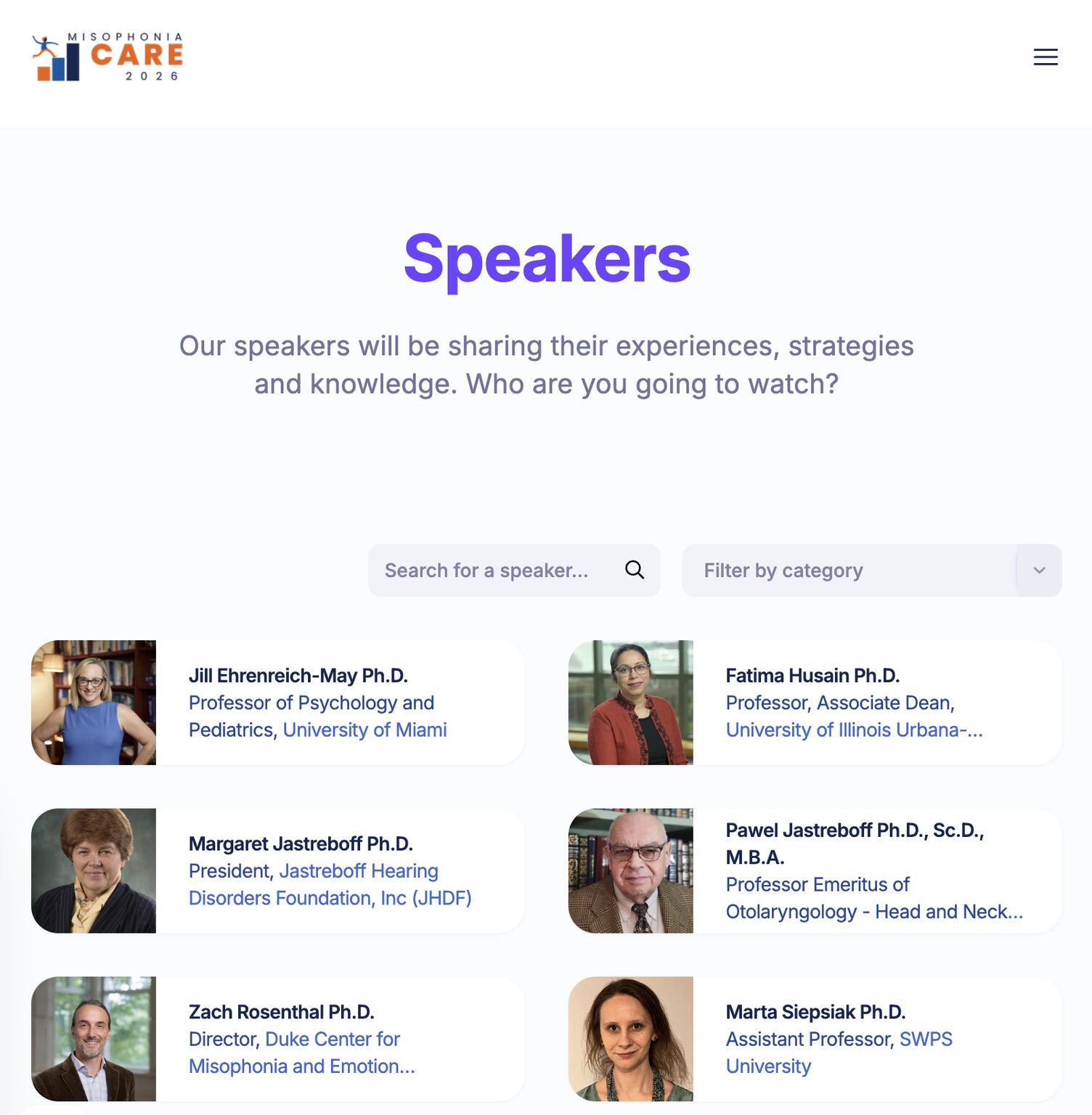 CARE for Misophonia 2026 speakers including Zach Rosenthal PhD